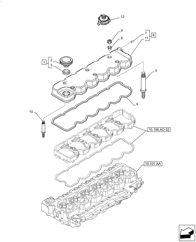 Схема запчастей Case F4DFE6132 B007 - (10.101.AB) - VALVE COVER (10) - ENGINE