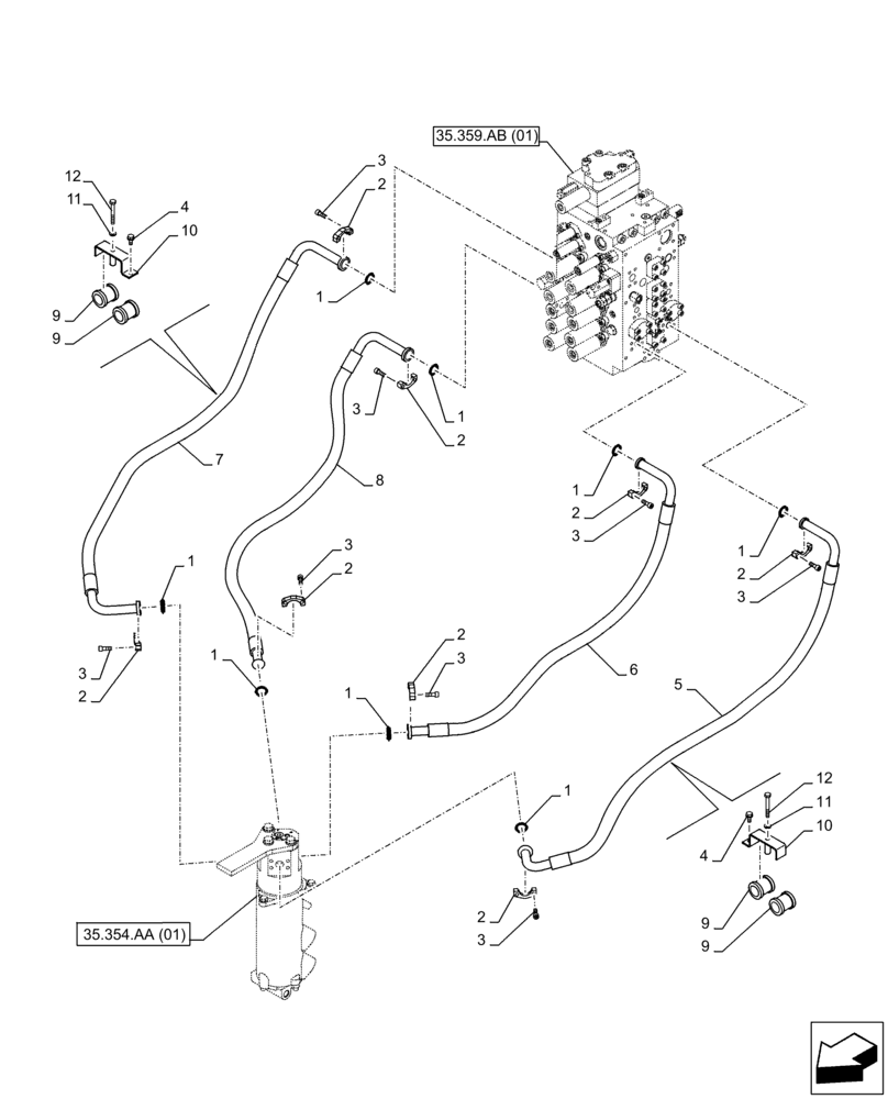 Схема запчастей Case CX350D LC - (35.354.AF) - HYDRAULIC SWIVEL, LINE (35) - HYDRAULIC SYSTEMS