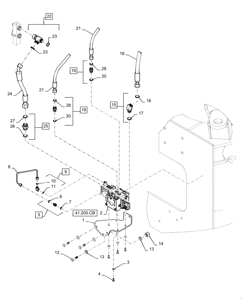 Схема запчастей Case 621F - (41.200.BY) - STANDARD STEERING WITH JOYSTICK, PROPORTIONAL VALVE AND LINES (41) - STEERING