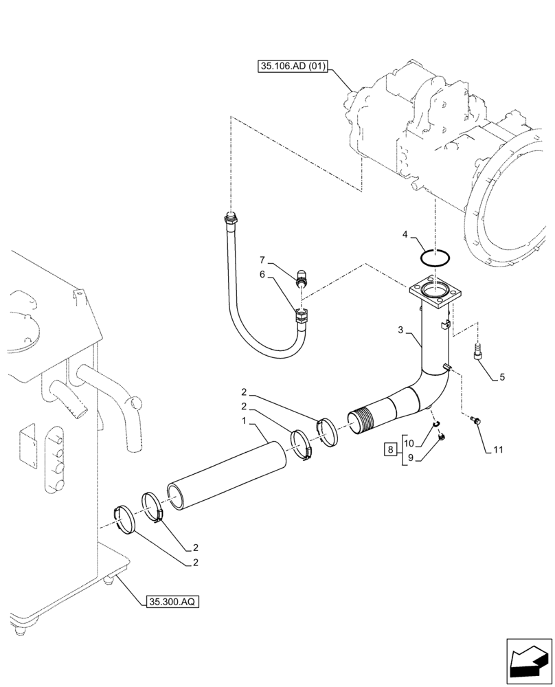 Схема запчастей Case CX350D LC - (35.106.AO[02]) - VARIABLE DELIVERY HYDRAULIC PUMP, SUCTION PIPE (35) - HYDRAULIC SYSTEMS