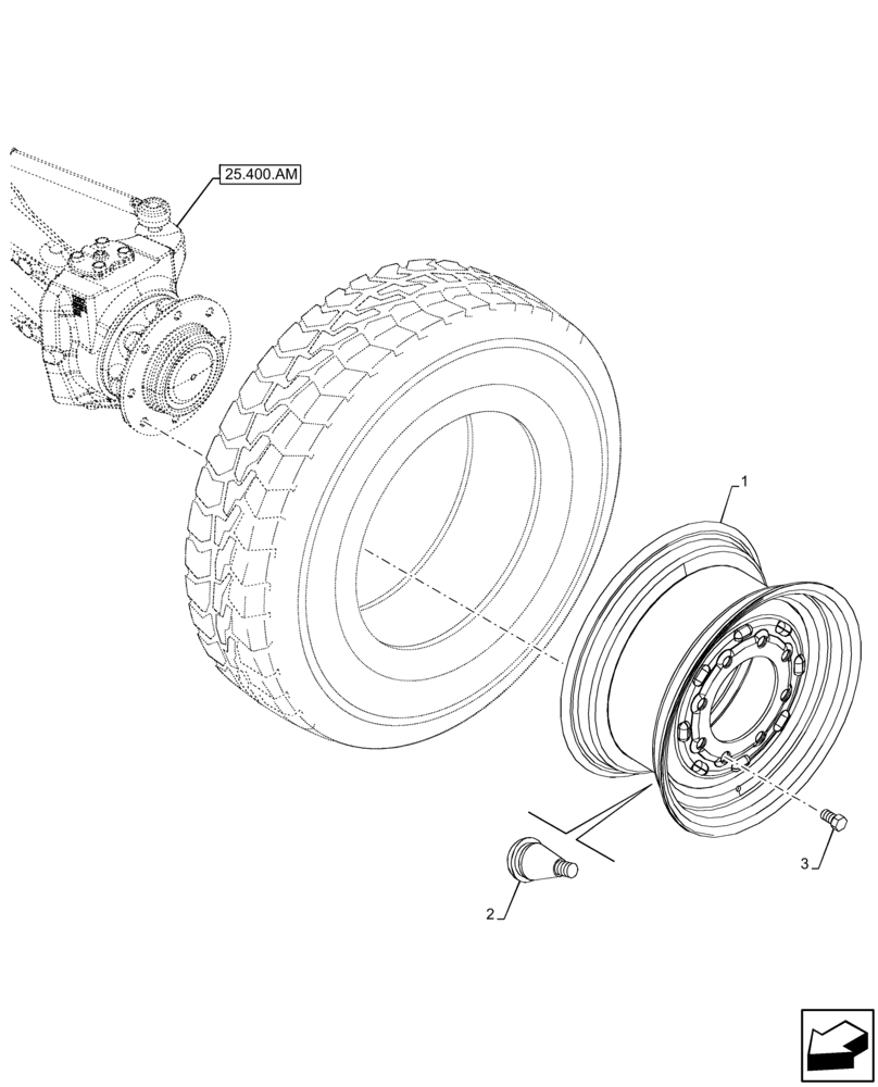 Схема запчастей Case 580SN - (44.511.AE) - VAR - 8101110, 442095 - WHEEL, FRONT 11L X 16, 10PR F3 - 2WD (44) - WHEELS