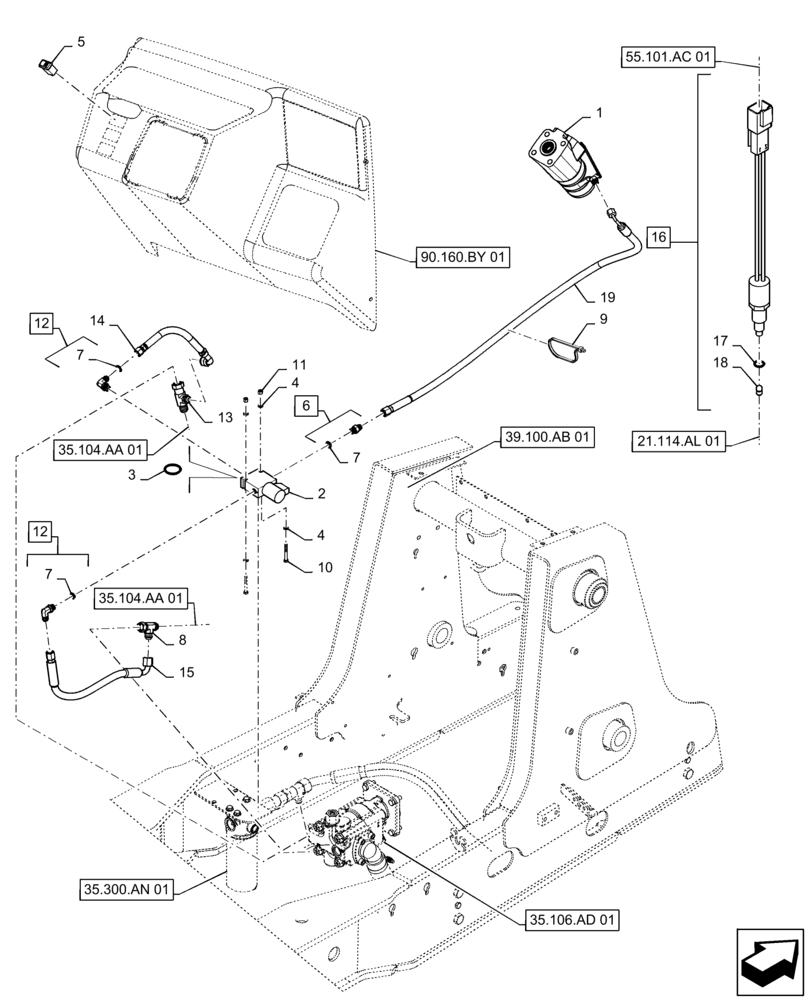 Схема запчастей Case 570N EP - (41.910.AA[01]) - VAR - 423011 - COMFORT STEERING, 4WD - W/PARKER PUMP (41) - STEERING