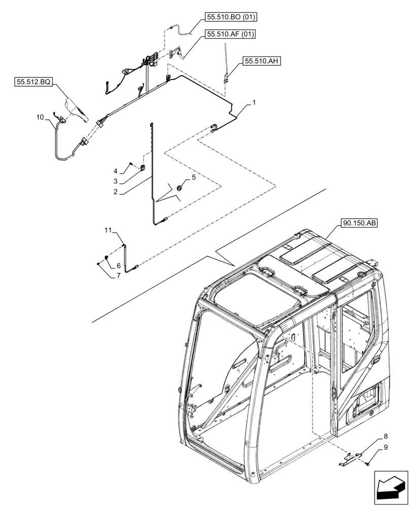 Схема запчастей Case CX350D LC - (55.510.AG) - CAB, RIGHT SIDE, WIRE HARNESS (55) - ELECTRICAL SYSTEMS