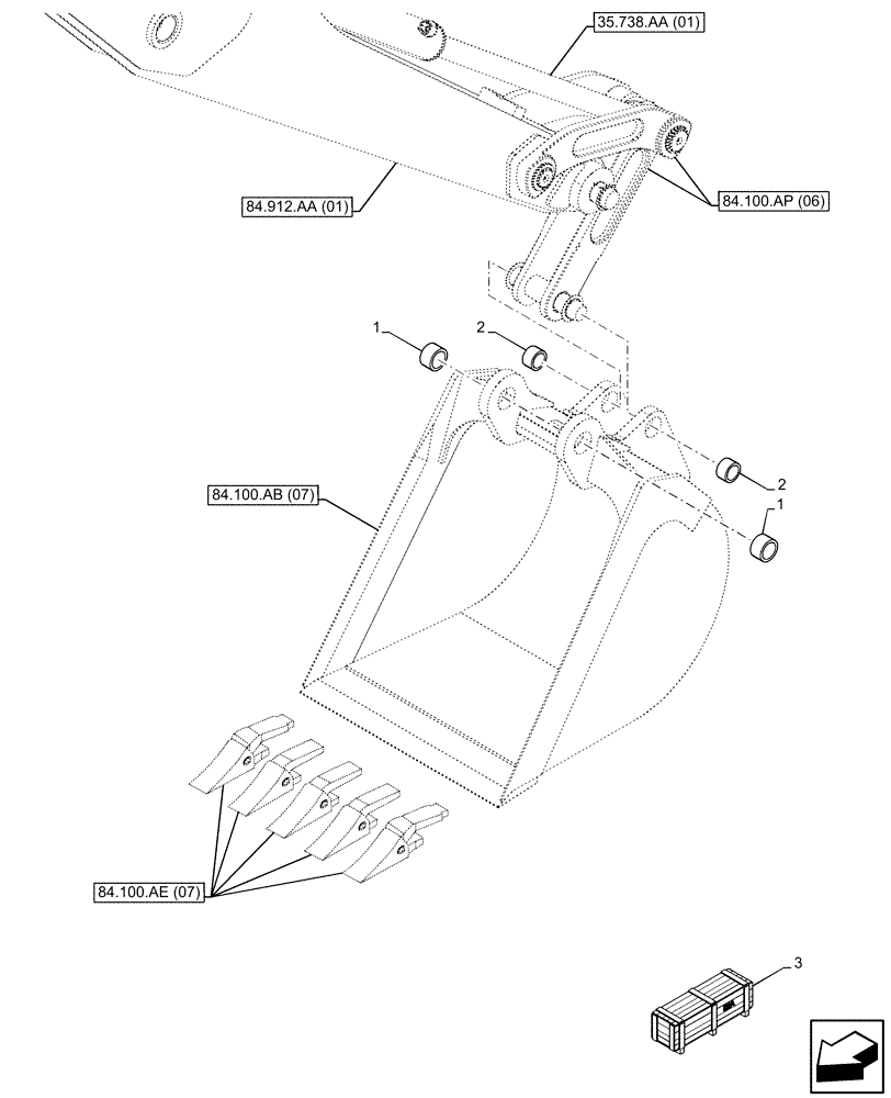 Схема запчастей Case 580SN WT - (84.100.AM[07]) - VAR - 423065 - BUCKET, HIGH CAPACITY 30INCH/762MM, BUSHING (84) - BOOMS, DIPPERS & BUCKETS