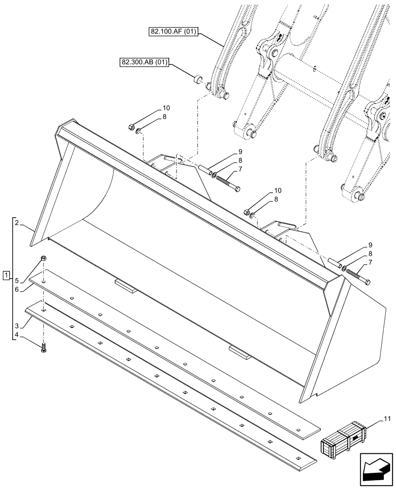 Схема запчастей Case 580N EP - (82.300.AN[01]) - VAR - 747539 - BUCKET, 1.25 YD - 93INCH/2362MM LL (82) - FRONT LOADER & BUCKET