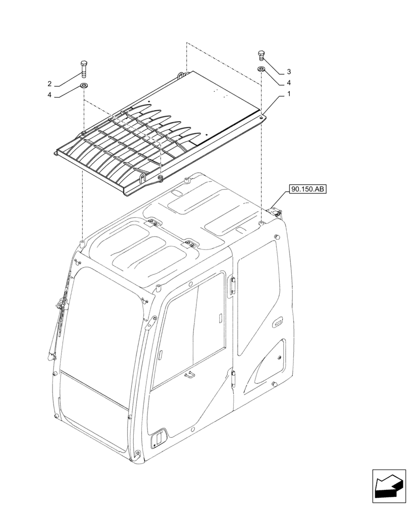 Схема запчастей Case CX210D LC - (90.150.BJ[07]) - VAR - 481070 - CAB GUARD, ROOF (90) - PLATFORM, CAB, BODYWORK AND DECALS