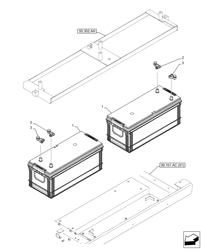 Схема запчастей Case CX350D LC - (55.302.AG) - BATTERY (55) - ELECTRICAL SYSTEMS