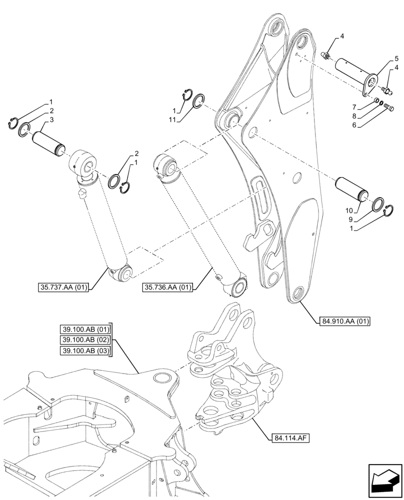 Схема запчастей Case 580N EP - (84.910.AC) - BOOM, CYLINDER, PIN (84) - BOOMS, DIPPERS & BUCKETS