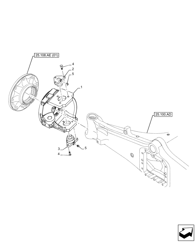 Схема запчастей Case 580SN - (25.108.AG[01]) - FRONT AXLE, STEERING KNUCKLE, PIN, 4WD (25) - FRONT AXLE SYSTEM