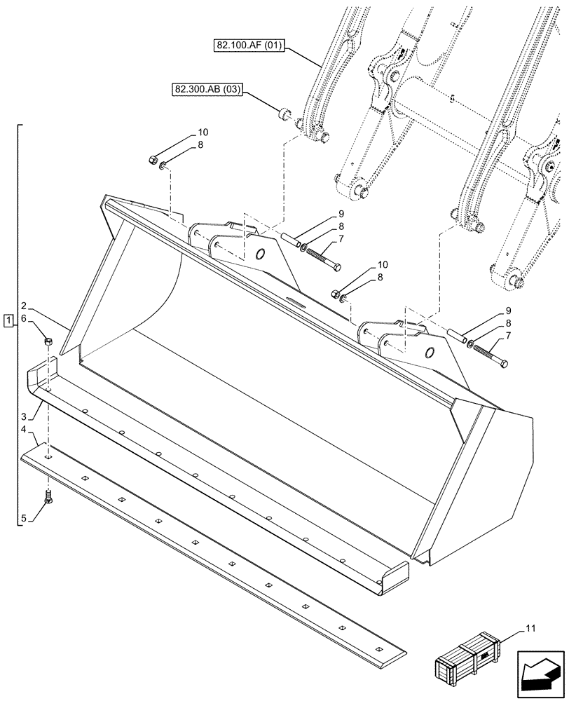 Схема запчастей Case 580N EP - (82.300.AN[04]) - VAR - 747657 - BUCKET, 1YD - 82INCH/2083MM HD LL (82) - FRONT LOADER & BUCKET
