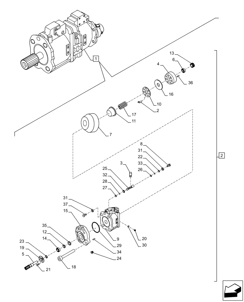 Схема запчастей Case CX350D LC - (35.106.AD[03]) - VARIABLE DELIVERY HYDRAULIC PUMP, COMPONENTS (35) - HYDRAULIC SYSTEMS