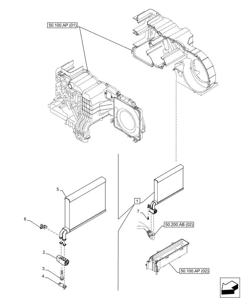 Схема запчастей Case CX350D LC - (50.200.CA) - AIR CONDITIONING, EVAPORATOR (50) - CAB CLIMATE CONTROL