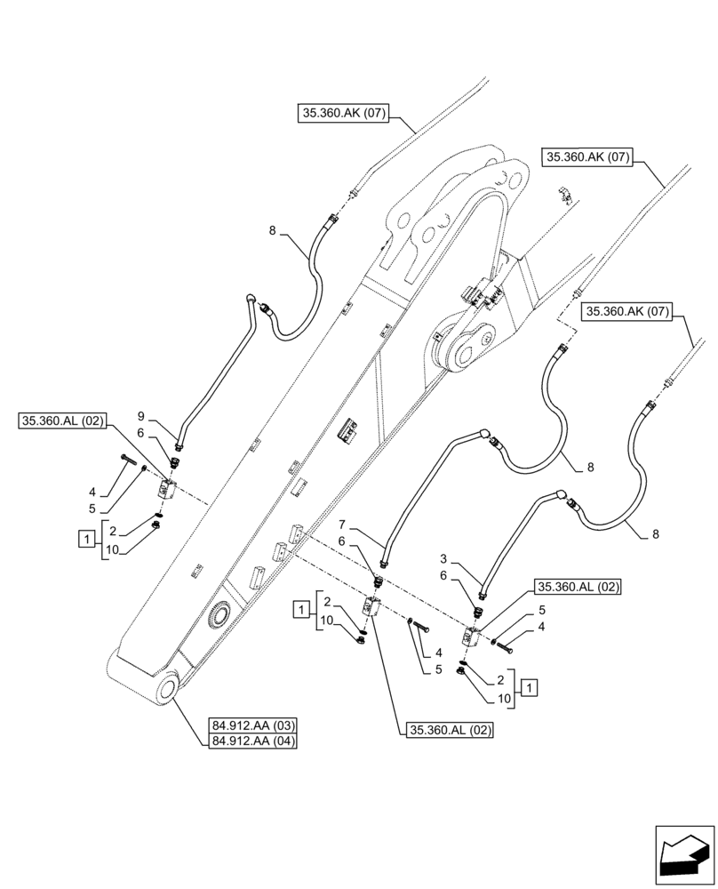 Схема запчастей Case CX350D LC - (35.360.AM[03]) - VAR - 461863 - ARM, LINE, CLAMSHELL BUCKET, ROTATION, W/ ELECTRICAL PROPORTIONAL CONTROL (ARM L=2.65M) (35) - HYDRAULIC SYSTEMS
