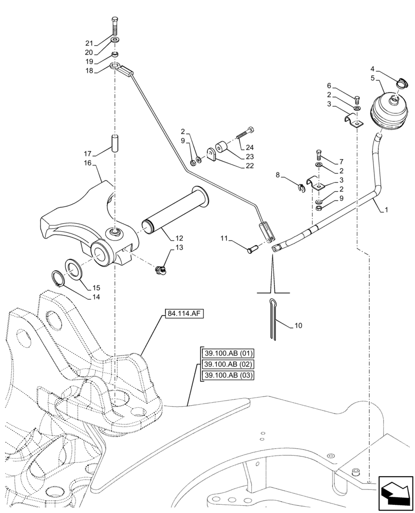 Схема запчастей Case 580N EP - (84.114.AI[01]) - BOOM, TRANSPORT LOCK (84) - BOOMS, DIPPERS & BUCKETS