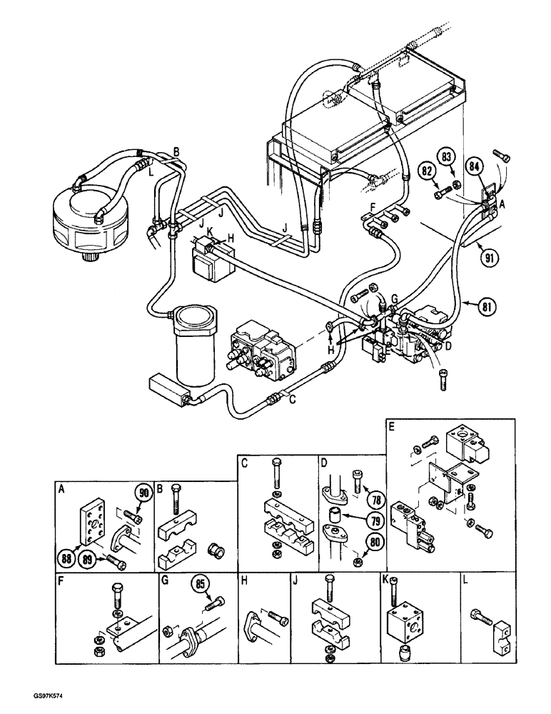 Схема запчастей Case 220B - (8-024) - HYDRAULIC CIRCUIT, RETURN LINES FROM VALVES, P.I.N. 74441 THROUGH 74569 (CONTINUED) (08) - HYDRAULICS