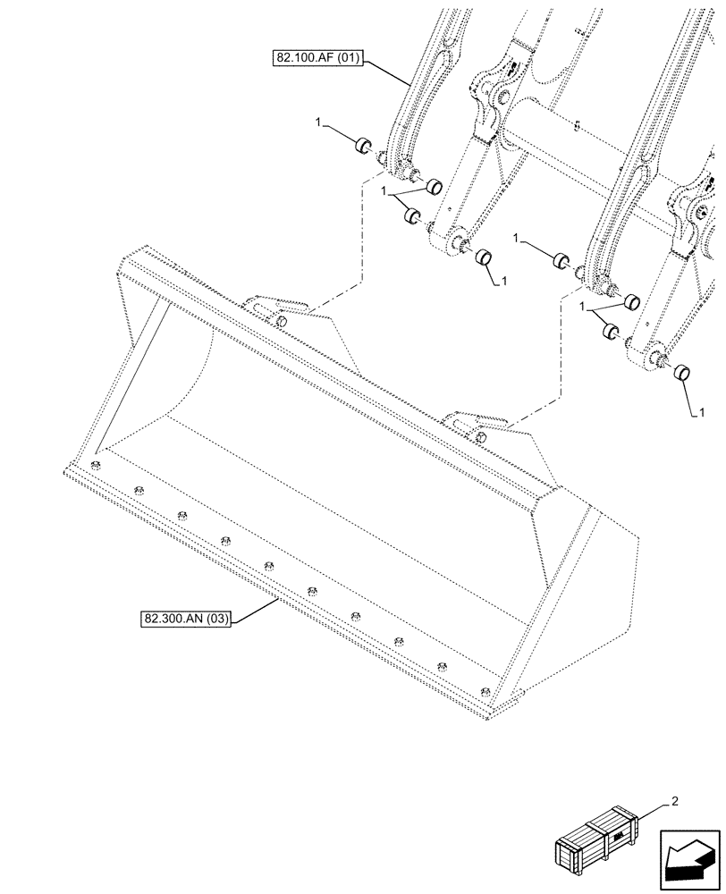 Схема запчастей Case 580SN - (82.300.AB[02]) - VAR - 747862 - BUCKET, 1YD - 82INCH/2083MM HD LL, BUSHING (82) - FRONT LOADER & BUCKET