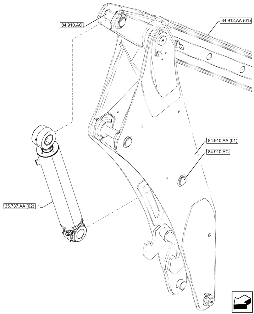 Схема запчастей Case 590SN - (35.737.AA[01]) - DIPPER, CYLINDER (35) - HYDRAULIC SYSTEMS