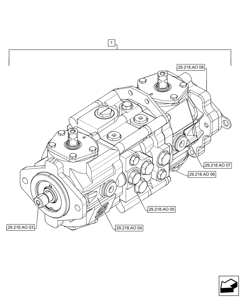 Схема запчастей Case SR150 - (29.218.AO[02]) - TANDEM HYDROSTATIC PUMP, 35CC MECHANICAL CONTROL (SR130 - SV185) (29) - HYDROSTATIC DRIVE