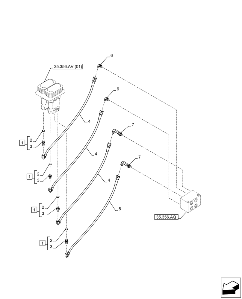 Схема запчастей Case CX350D LC - (35.356.AR[02]) - PEDAL, DRAIN LINE (35) - HYDRAULIC SYSTEMS