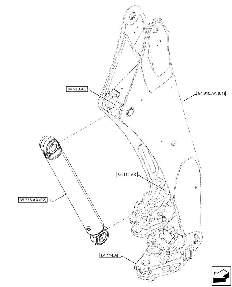 Схема запчастей Case 590SN - (35.736.AA[01]) - BACKHOE BOOM CYL. SECTION, CYLINDER (35) - HYDRAULIC SYSTEMS