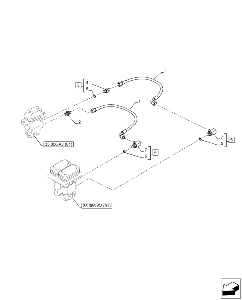 Схема запчастей Case CX350D LC - (35.356.AR[01]) - PEDAL, DRAIN LINE (35) - HYDRAULIC SYSTEMS