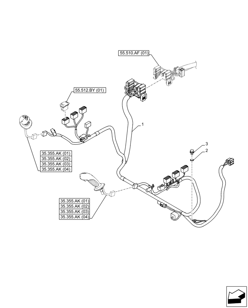 Схема запчастей Case CX350D LC - (55.510.AF[02]) - CAB MAIN WIRE HARNESS (55) - ELECTRICAL SYSTEMS