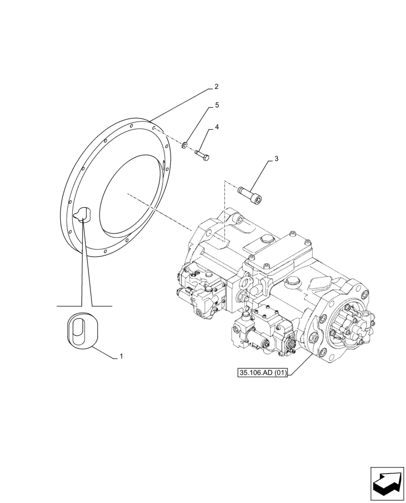 Схема запчастей Case CX350D LC - (35.106.AB[01]) - VARIABLE DELIVERY HYDRAULIC PUMP, FLANGE (35) - HYDRAULIC SYSTEMS