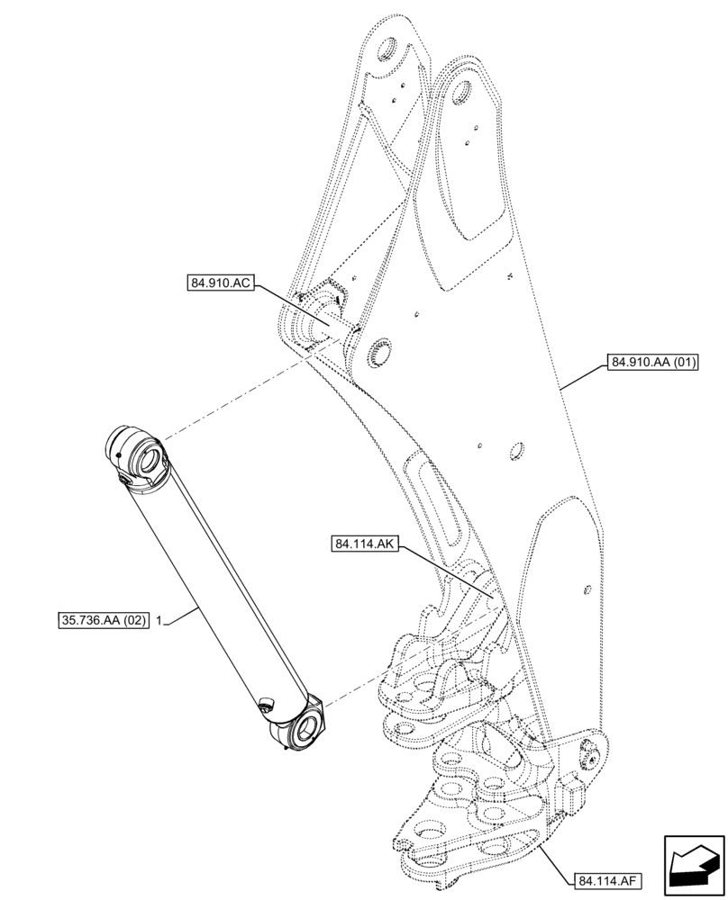 Схема запчастей Case 580SN WT - (35.736.AA[01]) - BACKHOE BOOM CYL. SECTION, CYLINDER (35) - HYDRAULIC SYSTEMS