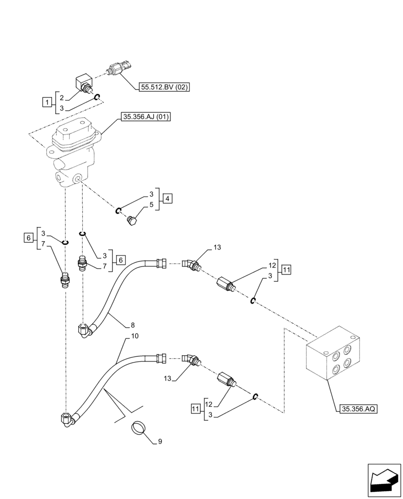 Схема запчастей Case CX350D LC - (35.356.AR[03]) - PEDAL, DRAIN LINE (35) - HYDRAULIC SYSTEMS