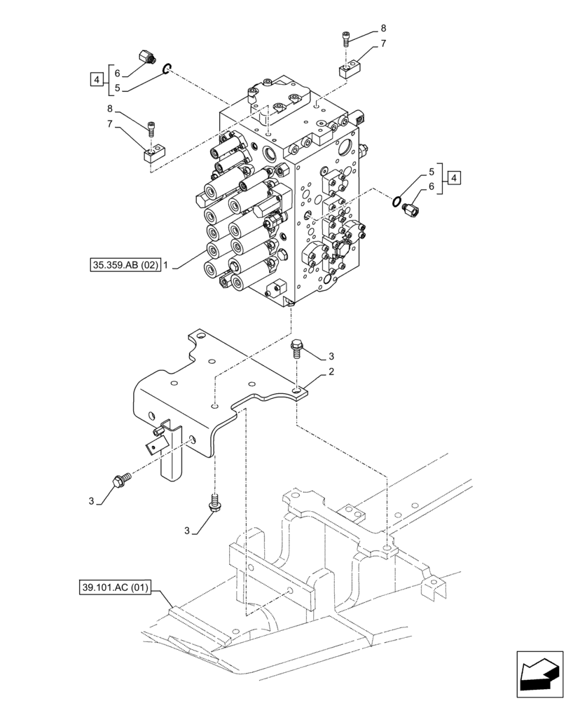 Схема запчастей Case CX350D LC - (35.359.AB[01]) - CONTROL VALVE, MOUNTING, BRACKET (35) - HYDRAULIC SYSTEMS