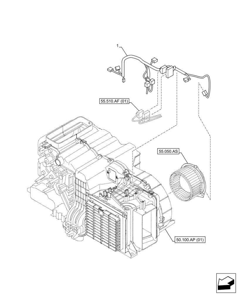 Схема запчастей Case CX210D NLC - (55.050.AH) - AIR CONDITIONING, HARNESS (55) - ELECTRICAL SYSTEMS