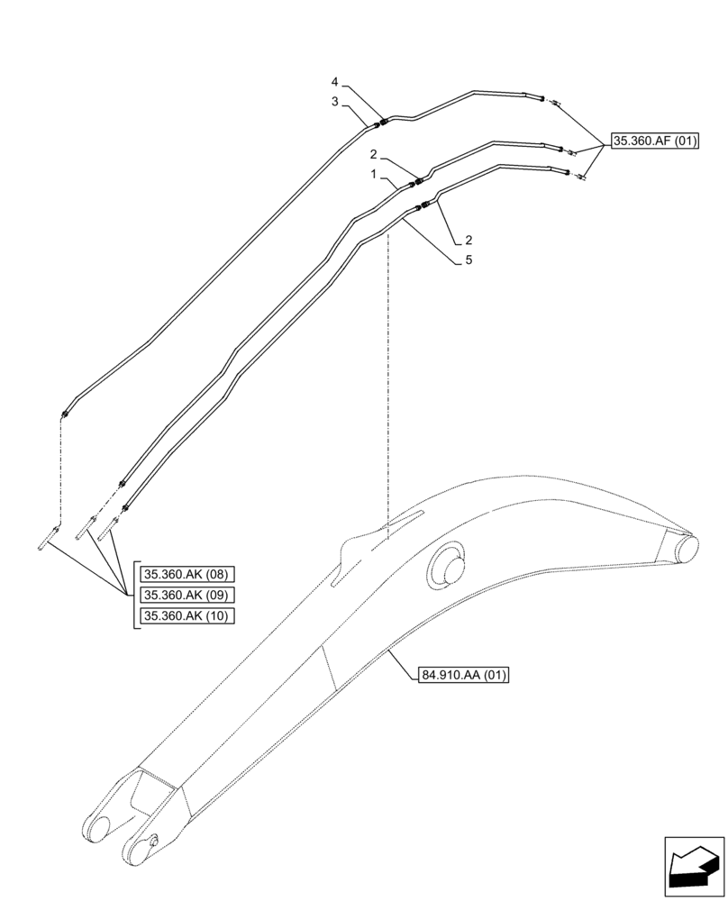 Схема запчастей Case CX350D LC - (35.360.AM[01]) - VAR - 461863 - BOOM, LINE, CLAMSHELL BUCKET, ROTATION, W/ ELECTRICAL PROPORTIONAL CONTROL (35) - HYDRAULIC SYSTEMS