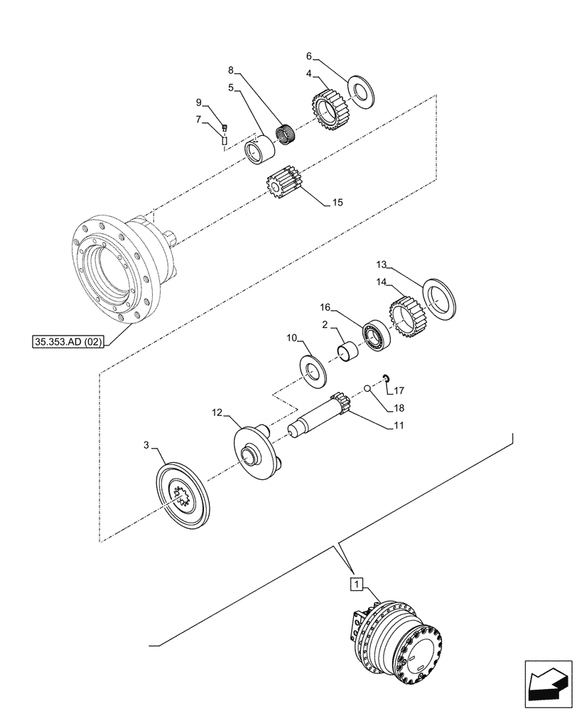 Схема запчастей Case CX350D LC - (35.353.AG[02]) - MOTO-REDUCTION GEAR, COMPONENTS (35) - HYDRAULIC SYSTEMS