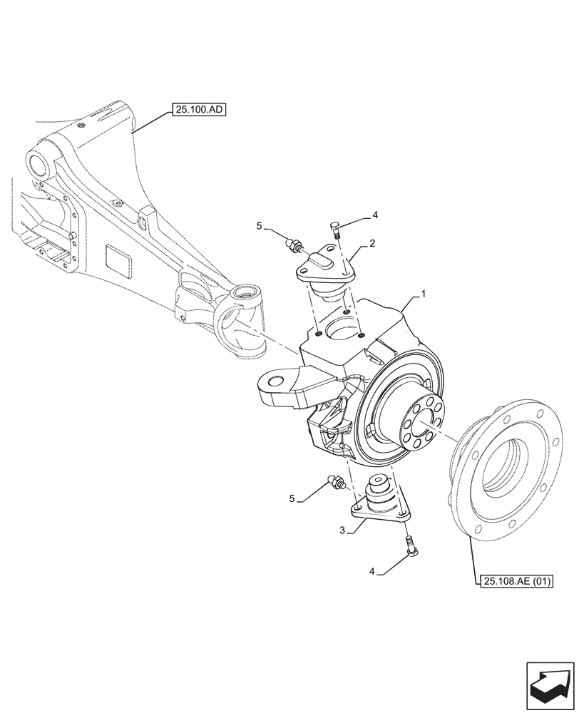 Схема запчастей Case 580SN WT - (25.108.AG[02]) - FRONT AXLE, STEERING KNUCKLE, PIN, 4WD (25) - FRONT AXLE SYSTEM