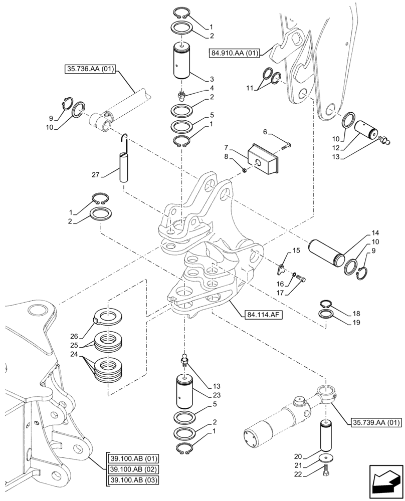 Схема запчастей Case 580SN WT - (84.114.AK) - BOOM SWING, PIN (84) - BOOMS, DIPPERS & BUCKETS