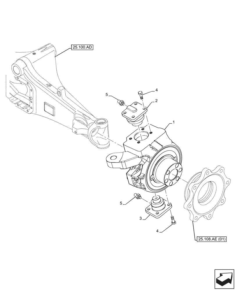 Схема запчастей Case 580N EP - (25.108.AG[02]) - FRONT AXLE, STEERING KNUCKLE, PIN, 4WD (25) - FRONT AXLE SYSTEM