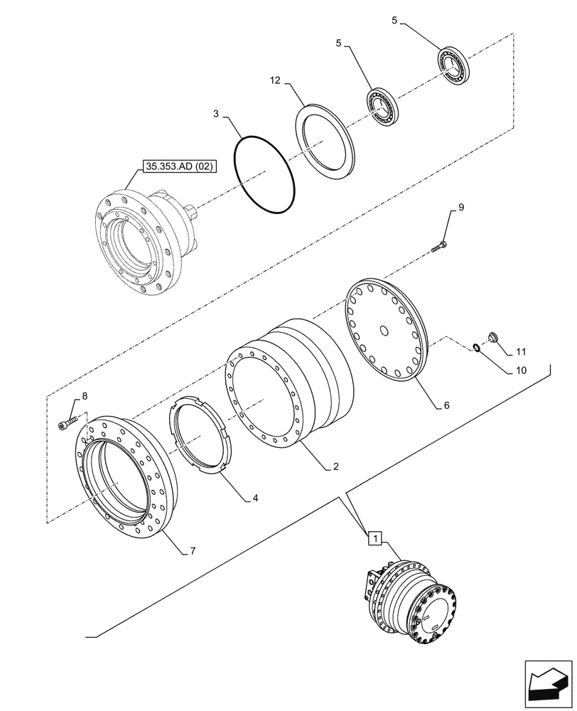 Схема запчастей Case CX350D LC - (35.353.AG[01]) - MOTO-REDUCTION GEAR, COMPONENTS (35) - HYDRAULIC SYSTEMS