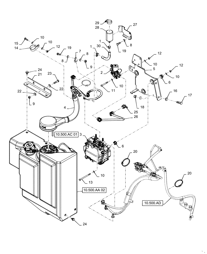 Схема запчастей Case 721F - (10.500.AA[01]) - DEF TANK INSTALLATION (10) - ENGINE