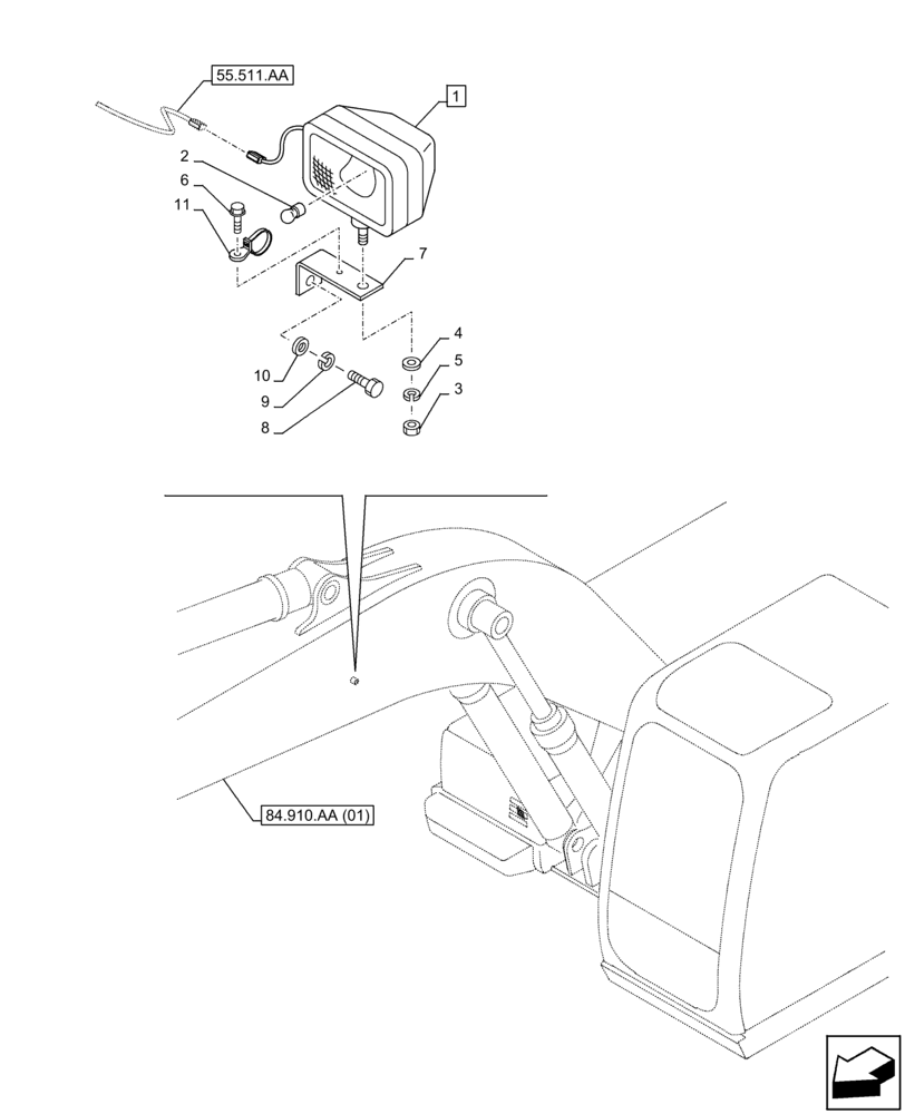 Схема запчастей Case CX350D LC - (55.404.BS) - WORKING LIGHT, BOOM (55) - ELECTRICAL SYSTEMS