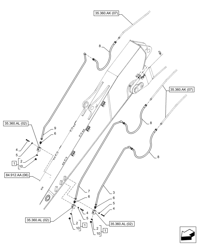 Схема запчастей Case CX350D LC - (35.360.AM[04]) - VAR - 461863 - ARM, LINE, CLAMSHELL BUCKET, ROTATION, W/ ELECTRICAL PROPORTIONAL CONTROL (ARM L=4.0M) (35) - HYDRAULIC SYSTEMS