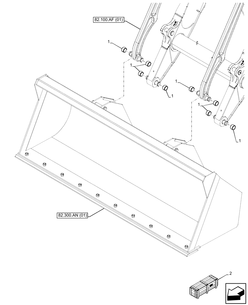 Схема запчастей Case 580N EP - (82.300.AB[01]) - VAR - 747539 - BUCKET, 1.25 YD - 93INCH/2362MM LL, BUSHING (82) - FRONT LOADER & BUCKET