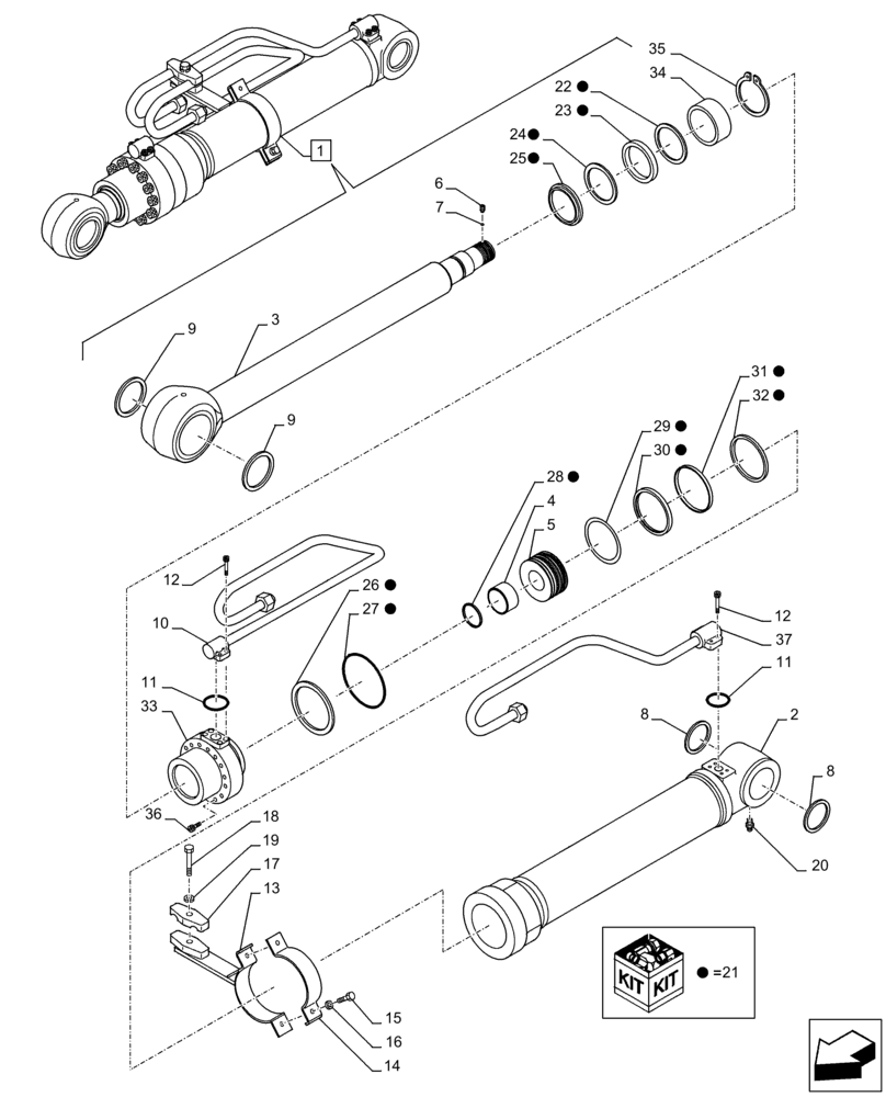 Схема запчастей Case CX300D LC - (35.736.AA[06]) - VAR - 481858 - BOOM, LIFT CYLINDER, LEFT, COMPONENTS (35) - HYDRAULIC SYSTEMS