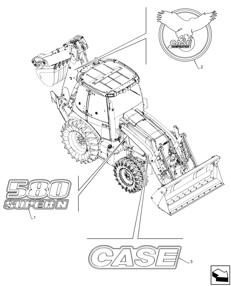 Схема запчастей Case 580SN - (90.108.AB[01]) - VAR - 747882, 747883 - MODEL IDENTIFICATION DECAL (90) - PLATFORM, CAB, BODYWORK AND DECALS