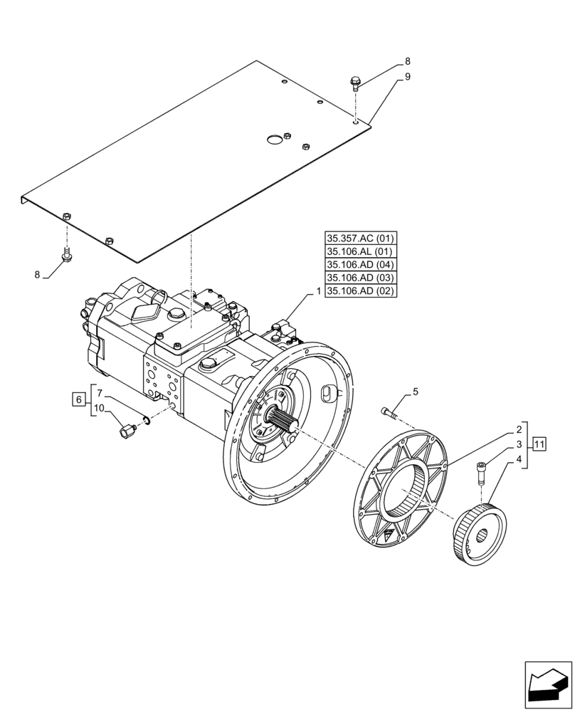 Схема запчастей Case CX350D LC - (35.106.AD[01]) - VARIABLE DELIVERY HYDRAULIC PUMP (35) - HYDRAULIC SYSTEMS