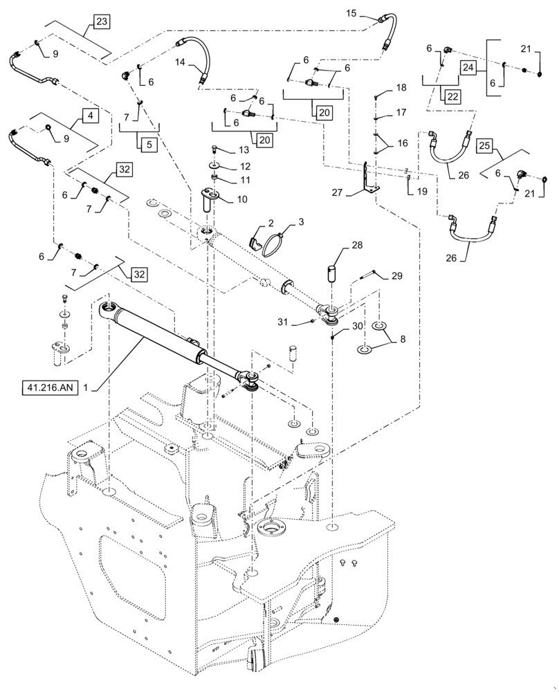 Схема запчастей Case 621F - (41.216.AN) - STEERING CYLINDER INSTALLATION (41) - STEERING