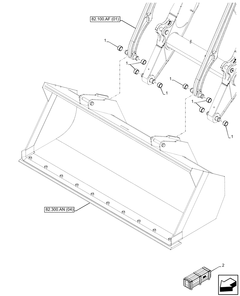 Схема запчастей Case 580N EP - (82.300.AB[03]) - VAR - 747657 - BUCKET, 1YD - 82INCH/2083MM HD LL, BUSHING (82) - FRONT LOADER & BUCKET