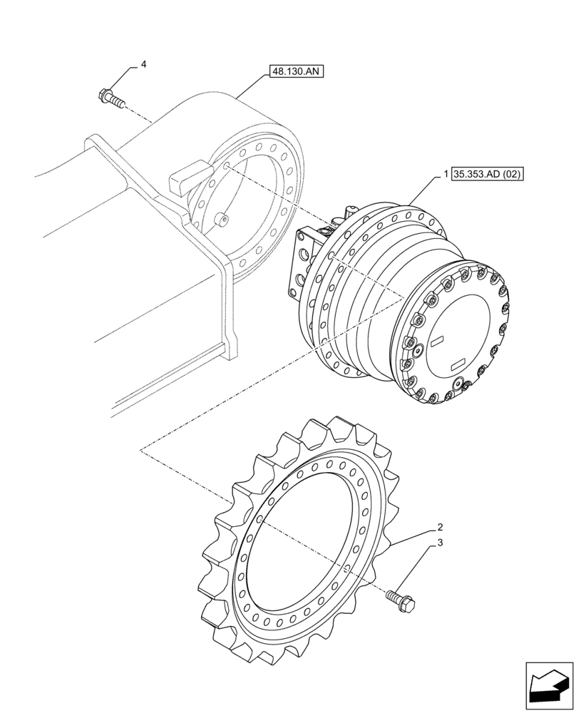 Схема запчастей Case CX350D LC - (35.353.AD[01]) - TRAVEL MOTOR & REDUCTION GEAR, HOUSING (35) - HYDRAULIC SYSTEMS