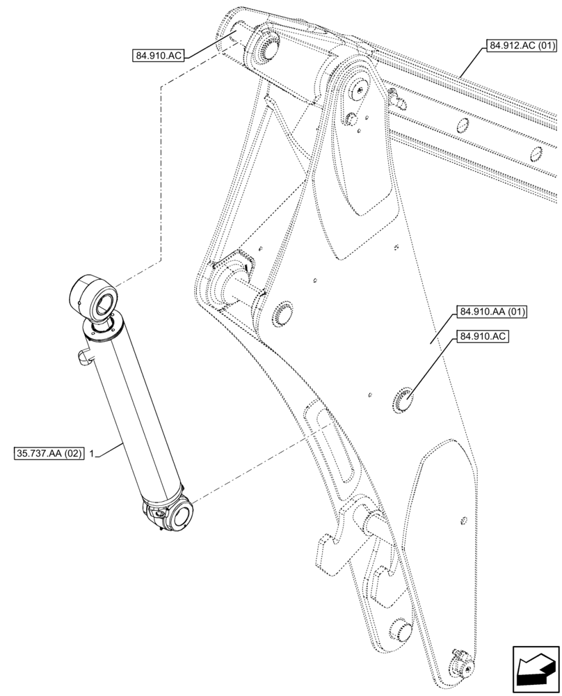 Схема запчастей Case 580N EP - (35.737.AA[01]) - DIPPER, CYLINDER (35) - HYDRAULIC SYSTEMS