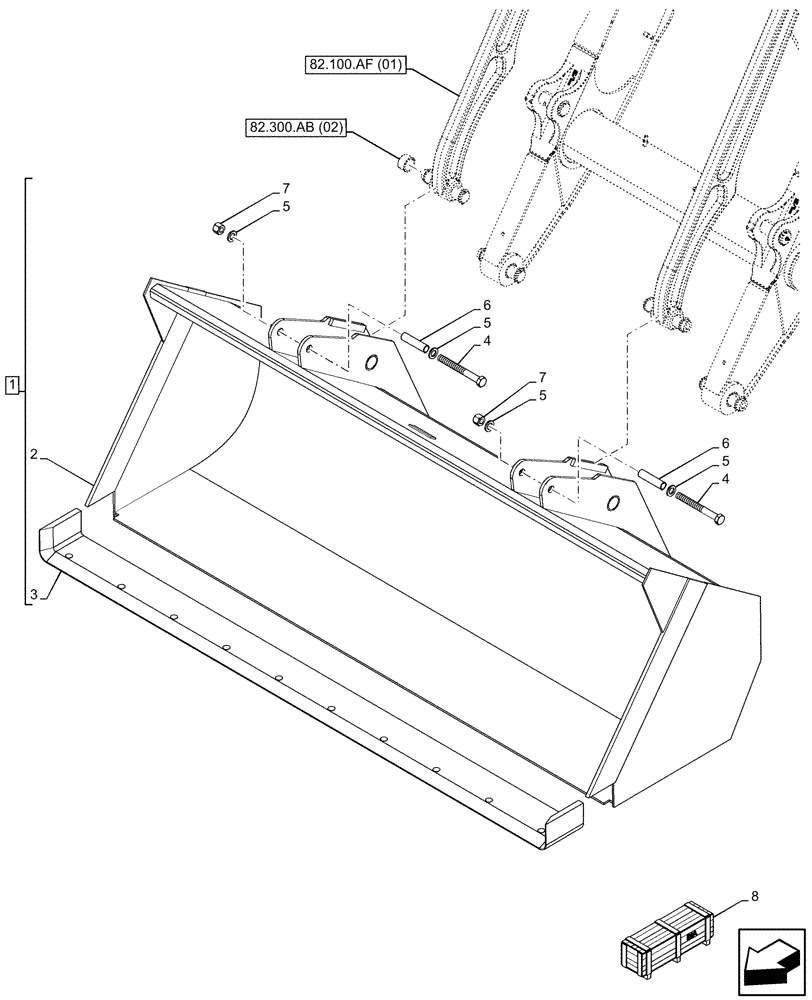 Схема запчастей Case 580N EP - (82.300.AN[03]) - VAR - 423079 - BUCKET, 1YD - 82INCH/2083MM HD LL (82) - FRONT LOADER & BUCKET