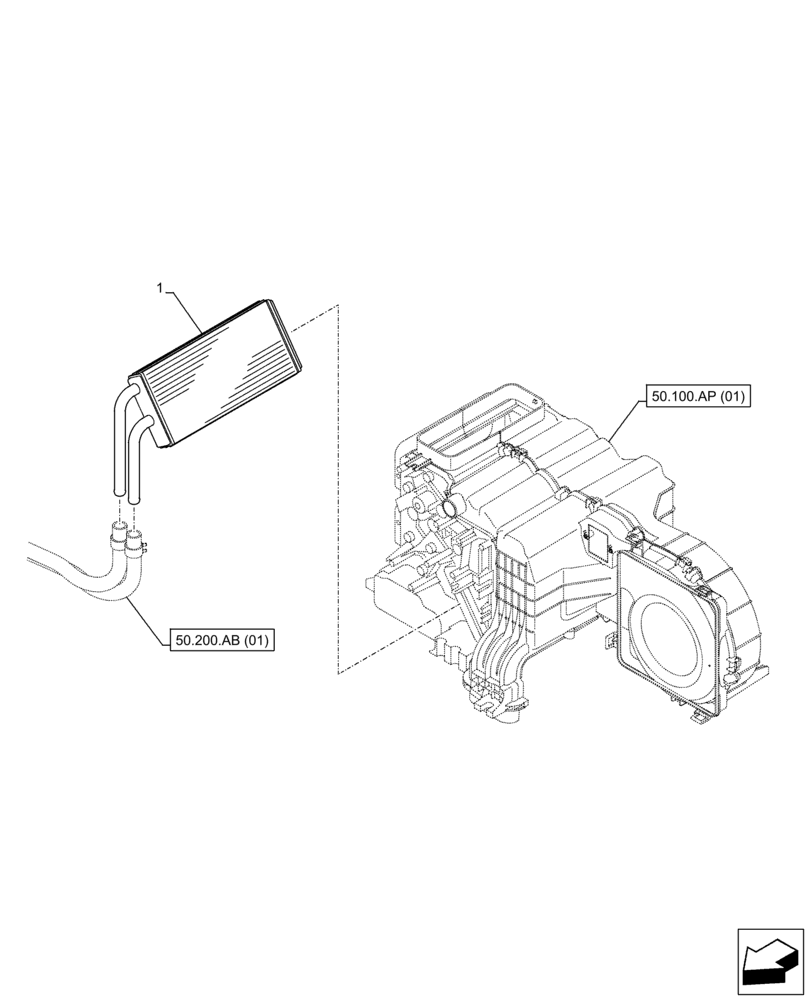Схема запчастей Case CX210D NLC - (50.100.AF) - HEATER, CORE (50) - CAB CLIMATE CONTROL